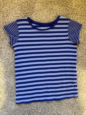LL Bean Girls Sz. 6-7 Purple & Blue Striped Tee Shirt
